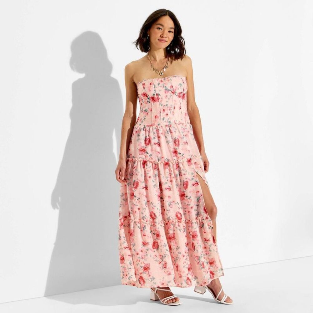 Women's Strapless Tiered Corest Maxi Dress - Wild Fable Pink Floral S